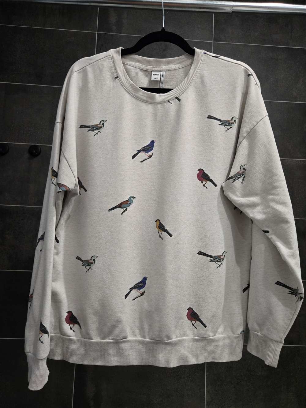 Twik Beige Crewneck Sweatshirt with Colorful Bird Print Organic Cotton - Picture 1 of 7